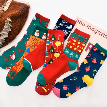 Рождественские носки со стариком Лосем, новый мультфильм, милый снеговик, красные носки в трубочку, хлопчатобумажные носки