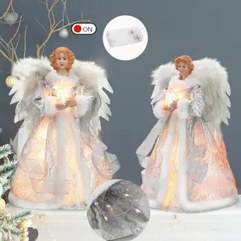 Рождественский Ангел Елочный Топпер Рождественская Елка Топпер Рождественский Ангел с подсветкой Многоразовый декор из перьев Реквизит для новогодней вечеринки