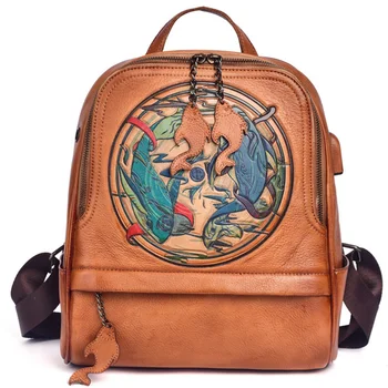Рюкзак из натуральной кожи, школьная сумка для женщин, ретро Дизайнерская женская сумка из натуральной воловьей кожи, рюкзак для кемпинга, ноутбук, студенческие сумки