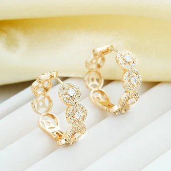 Сверкающие инкрустированные цирконом серьги-кольца с полым кольцом, покрытые медью из золота 18 КАРАТ, элегантные роскошные ювелирные изделия, модный подарок для вечеринки