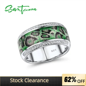 Серебряные кольца SANTUZZA для женщин, подлинное серебро 925 пробы, Гламурные зеленые кольца, модные подарочные украшения, эмаль ручной работы
