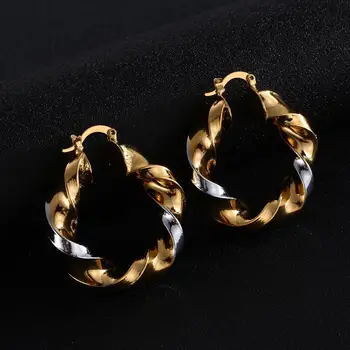 Серьги золотого цвета, двухцветные витые серьги-кольца, модные простые серьги большого размера, ювелирные изделия