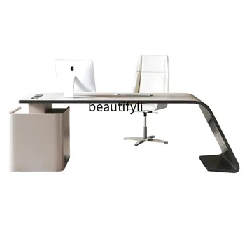 Стол высокого класса в итальянском минималистичном стиле, современный минималистичный дизайн стола, угловой стол в гостиной, длинный письменный стол Boss
