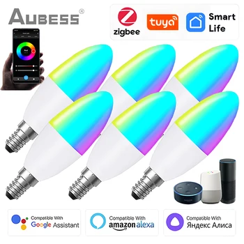 Умная Лампочка TUYA Zigbee E14 RGB + CCT 5 Вт С Регулируемой Яркостью Светодиодные Лампы Smartlife Голосовое Управление С Alexa Google Home Яндекс Алиса