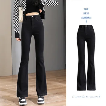 Черные женские джинсы, расклешенные во всю длину, с высокой талией, обычной посадки, прямые, y2k harajuku, джинсовые брюки для девочек, уличная одежда, брюки-бойфренды