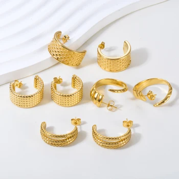 Широкие серьги-кольца из нержавеющей стали, модные геометрические С-образные позолоченные украшения для ушей для женщин, аксессуары для банкета для девочек
