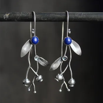 Элегантные серьги серебристого цвета с растительными украшениями из голубого камня ботанические серьги в эльфийском стиле